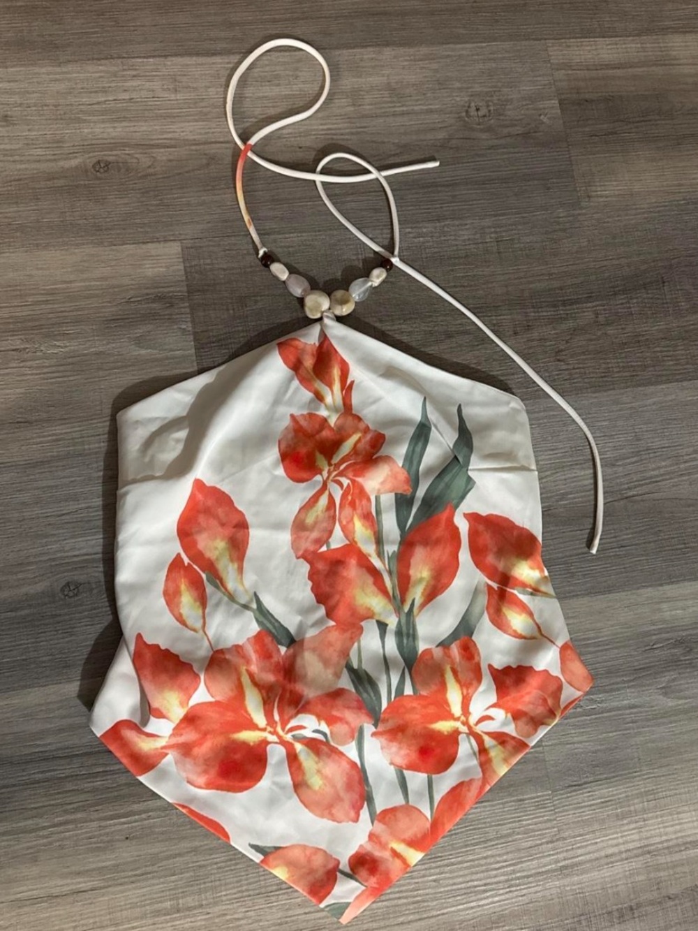Floral Orange Silk halter with Beaded Tie - Unbranded